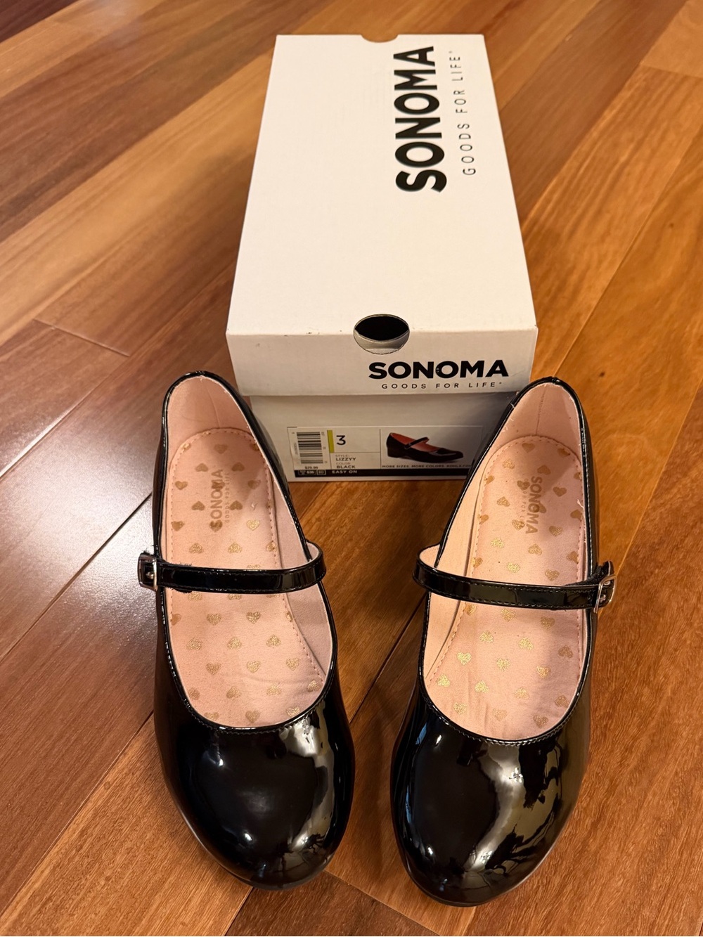 Sonoma Girls Black Patent Leather Mary Jane Dress Shoes Sz 3 - GUC